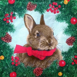 Салфетка для декупажа "Новогодний кролик" бумажная, 57426, 33х33 см